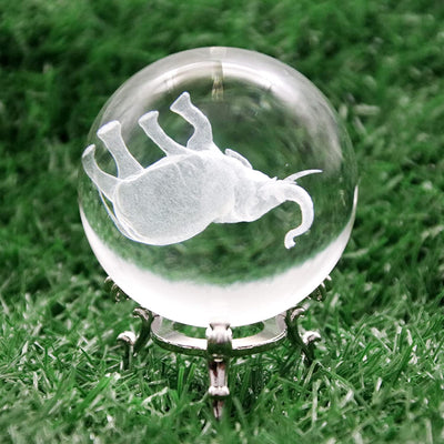 3D Laser Crystal Ball Paperweight Lucky Elephant with Trunk up Figurine Glass Crystal Ball with Stand Gift