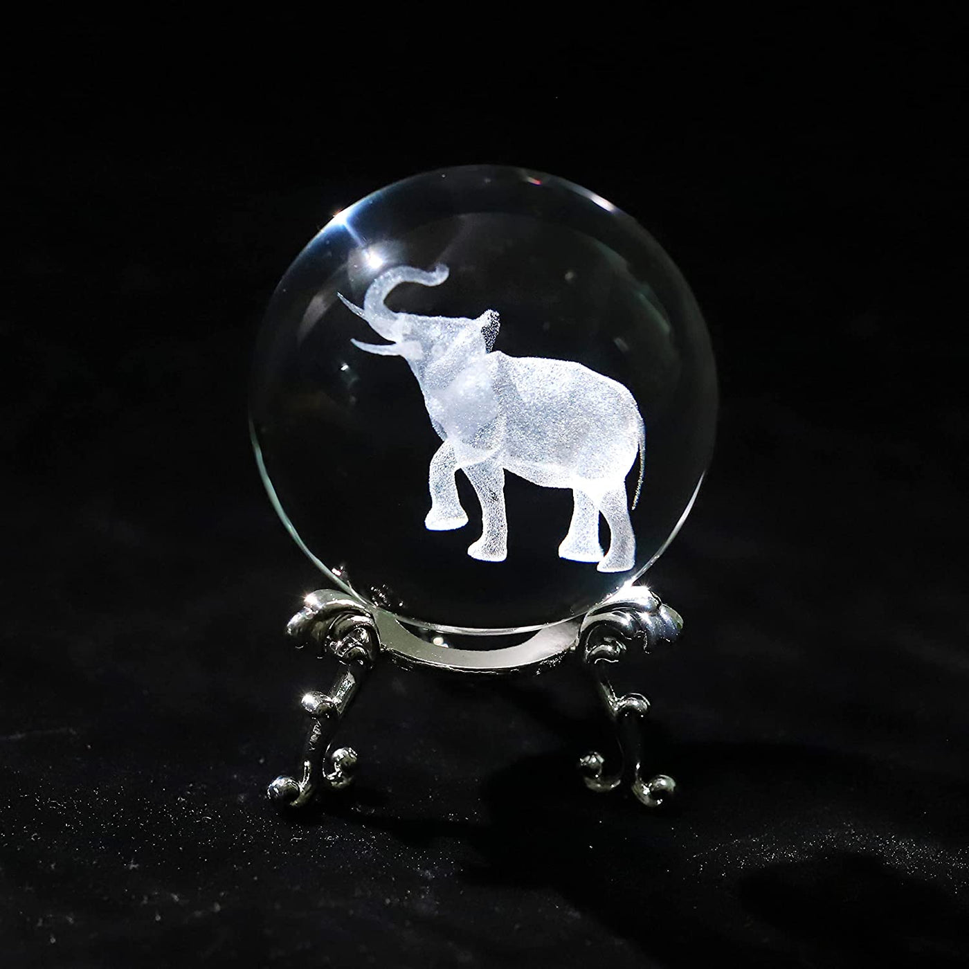 3D Laser Crystal Ball Paperweight Lucky Elephant with Trunk up Figurine Glass Crystal Ball with Stand Gift